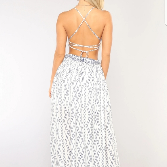 FASHION NOVA Sweet Loving Summer Dress, White & Navy - Picture 5 of 5